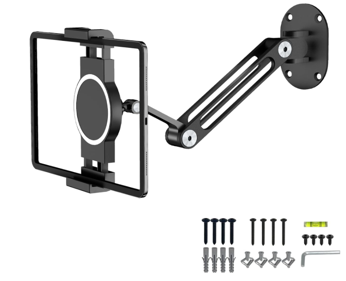 Vanconwey iPad Wall Mount,Swivel & Tilt,AluminiumTablet Wall Mount,360°Rotation Base,Adjustable and Foldable for 4.713 Inch Phones and Tablets,VCZ1218(1 Packs,Black)