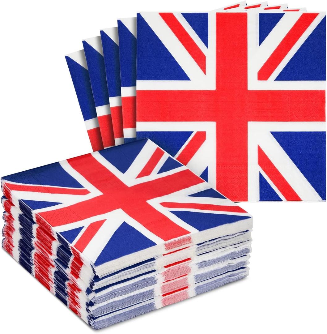 100 Pack UK Flag Napkins for British Party Decorations, Union Jack Party Supplies, London Napkins UK Flag Design for Birthday Parties, Celebrations, Special Occasions (13x13 Inches)