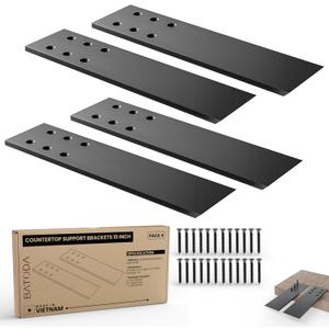 BATODA 10" Countertop Support Brackets (4 pcs) for Granite - Heavy Duty L Shelf Bracket - Wall Mounted Support for DIY Open Shelving  Knee Wall Support - Mounting Hardware Included ( Pack 4 )