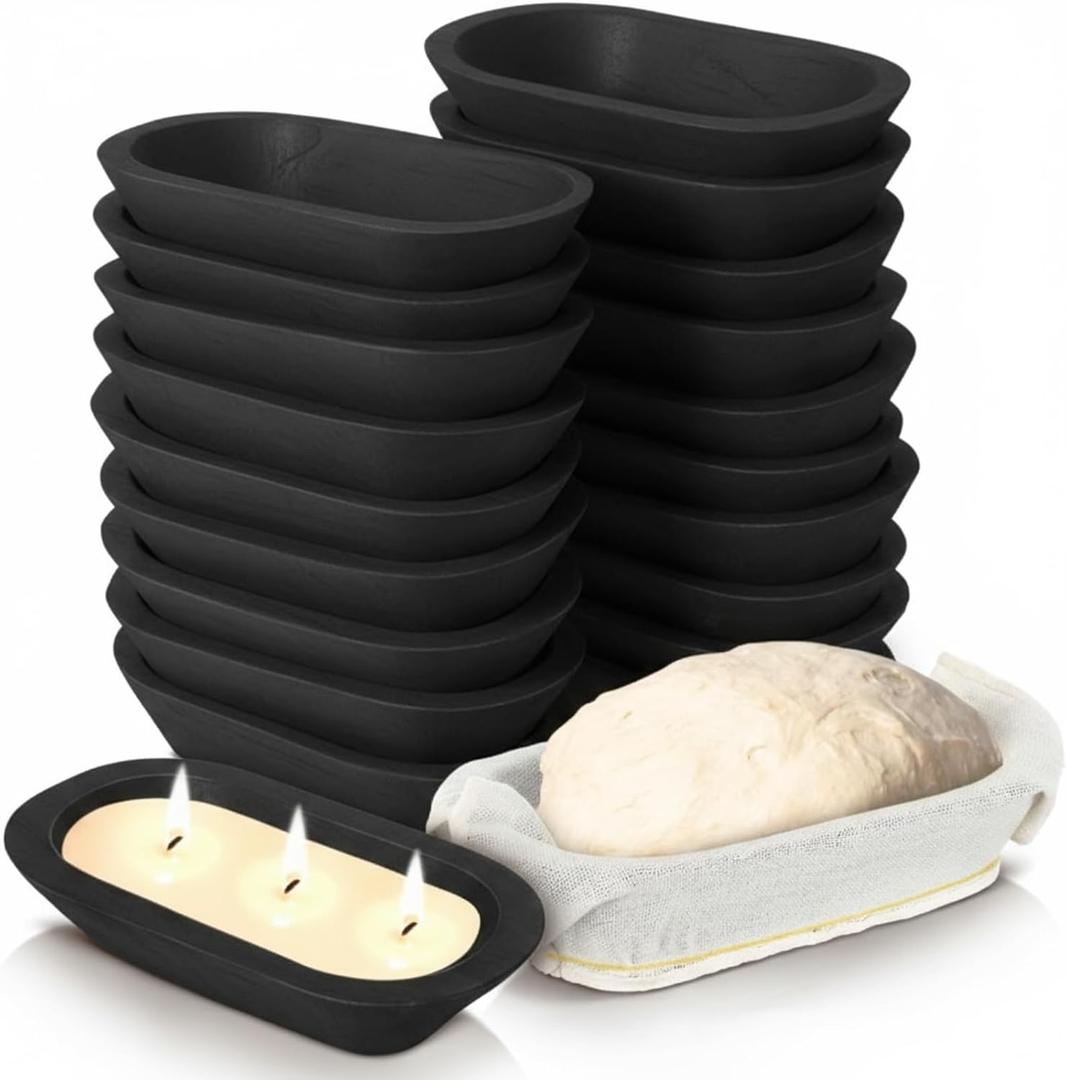 Nuogo 20 Pcs Wooden Dough Bowls Bulk 8.6 Inch Rustic Vintage Hand Carved Wood Dough Bowls Dining for DIY Home Crafts Making Farmhouse Fruits Supplies(Black)