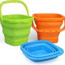 Jumbo Beach Sand Bucket Toy for Kids, 3L Collapsible Sandbox Pail, Easter Buckets, 3 Pack Multi Use Tool for Garden, Planting, Camping, Storage Fishing, Washing, Summer Holiday Travel Birthday Gifts