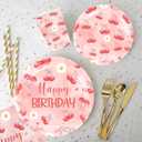 VDESFUEBY Pink Bow Cherry Party Supplies Cute Bow Cherry Heart Paper Plates Napkins Cups and Tablecloth Sets for Girls Pink Bow Cherry Birthday Party Supplies