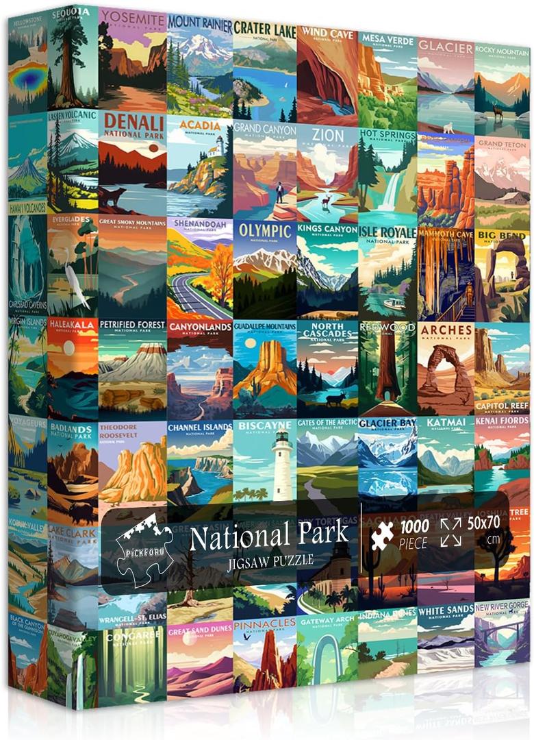 National Parks Puzzle for Adults 1000 Pieces, Travel Poster Landscape Puzzle Including Zion Yellowstone Yosemite, Nature Jigsaw Puzzles Scenery Mountain Scene