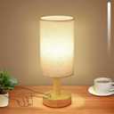 Rechargeable Cordless Touch Table Lamp with Stepless Dimming,Natural Wood Base&Linen Shade,Small Battery Wireless Ambient Night Light for Bedroom,Bedside,Nightstand,Nursery,Kitchen,Camping,Outdoor (Round - Cordless Touch - Set of 1)