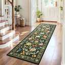 2x6 Kitchen Runner Rug, Washable Runners for Hallways Non Slip, Green Floral Mat with Rubber Backing, Vintage Carpet Runner for Entryway, Kitchen, Laundry, Bedroom, Bathroom