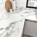 WESTICK Matte White Gold Marble Conatct Paper Self Adhesive Thick Marble Wallpaper Peel and Stick Countertops Waterproof Vinyl Countertop Contact Paper for Cabinets Table Kitchen Backspalsh 17.7"x80" (17.7" x 80", Gold/White)