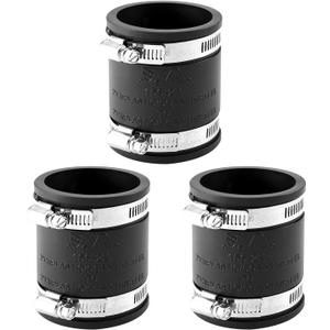 3 Pcs 2" Flexible Pvc Pipe Coupling with Stainless Steel Clamp, Flexible Fitting for Connecting Cast Iron, Plastic and Copper Pipes, for Sewer and Drain Connections(Black)