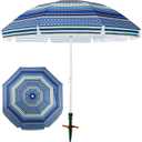 7ft Heavy Duty HIGH Wind Beach Umbrella with sand anchor & Tilt pole Sun Shelter, UV 50+ Protection Outdoor Sunshade Umbrella with Carry Bag for Patio Garden Beach Pool Backyard
