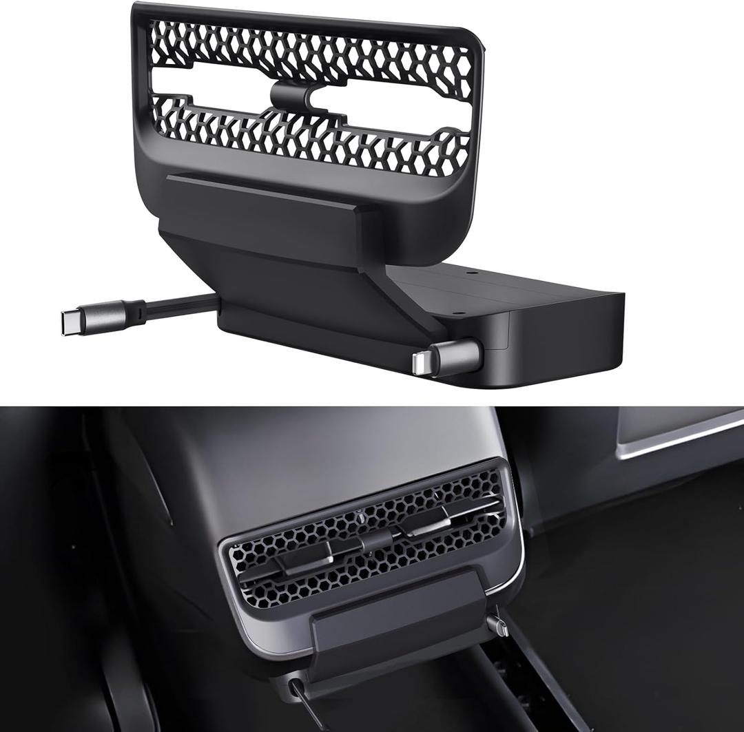 Retractable Cord Car Phone Charger for Tesla Model 3 Model Y 2021 2022 2023 2024, THELIFELICIOUS Interior Accessories Rear Air Outlet Expansion Dock with Fast Charging Cables