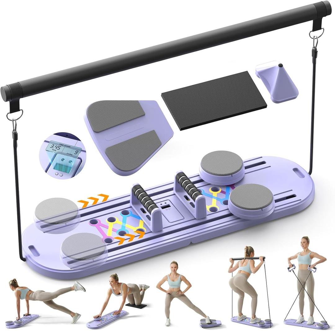 Pilates Board,Multifunctional Rebound Abdominal Board,Foldable Pilates Reformer Set, Ab Core Trainer Machine,Ab Board,Exercise Board,Abs Workout Equipment for Women Men Home Gym Equipment (Purple)