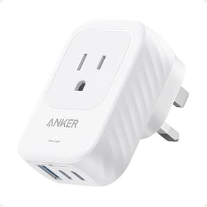 Anker USA to UK International Plug Adapter, Travel Adapter, 15W Max with 2 AC, 2 USB-C, and 1 USB-A Port, Ideal for iPhone 15, iPad Air, and More, Compact for Travel, Cruise (TUV Listed)