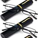 REAVEE 4 Pair Slim Pen Reading Glasses Tube Reader Glasses Men Women Small Readers Spring Hinged Eyeglasses with Portable Clip Case, Black 3.0