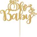 Gold Glitter Pumpkin Oh Baby Cake Topper, Welcome Baby/a Little Pumpkin is On the Way Cake Topper, Halloween Pumpkin Baby Shower/Gender Reveal Party Decorations