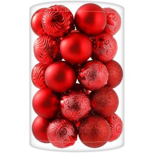 34ct Red Christmas Ball Ornaments Shatterproof Plastic Christmas Tree Decorations for Xmas Party Home Office Holiday Decor -Medium Size (2.36"/ 60mm)