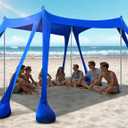 Rengue Beach Tent, Beach Canopy UPF50+ UV Protection, 10x10ft Beach Shade Sun Shelter with 8 Sandbags, Sand Shovels, Ground Pegs, Stability Poles for Camping, Fishing, Picnic, Backyard Fun, Royal Blue