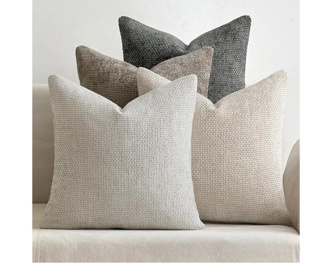 MIULEE Pack of 4 Couch Throw Pillow Covers 18x18 Inch Neutral Soft Decorative Chenille Pillow Covers Farmhouse Boho Cushion Covers for Mid Century Modern Spring Home Decor Sofa Bedroom Living Room