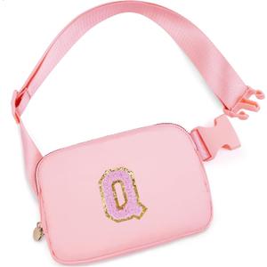 2 x Uygafly Personalized Belt Bag for Women Girls - Fashion Mini Waist Packs with Adjustable Strap - Trendy Travel Fanny Pack Crossbody Bags with Initial Letter - Teen Gifts | Peach,Q