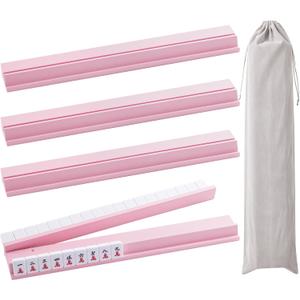 4PCS Wooden Mahjong Racks with Magnetic Pushers, 20 in Natural Wood American Mahjong Tile Rack Set, Modern Table Game Accessories for Mahjong Tiles, Pink, 20