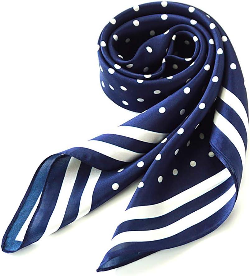 ANDANTINO 100% Mulberry Silk Square Scarf for Hair-25.6" X25.6'' Women Men Natural Silk Neckerchief Digital Printed Headscarf (Navy Blue Polka Dots)