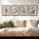 Framed Vintage Botanical Wall Art, 4 Piece Rustic Floral Painting Canvas Prints for Living Room Bedroom Dining Room Kitchen Hallway, Flower Butterfly Pictures for Farmhouse Wall Decor, 12x16 Inch