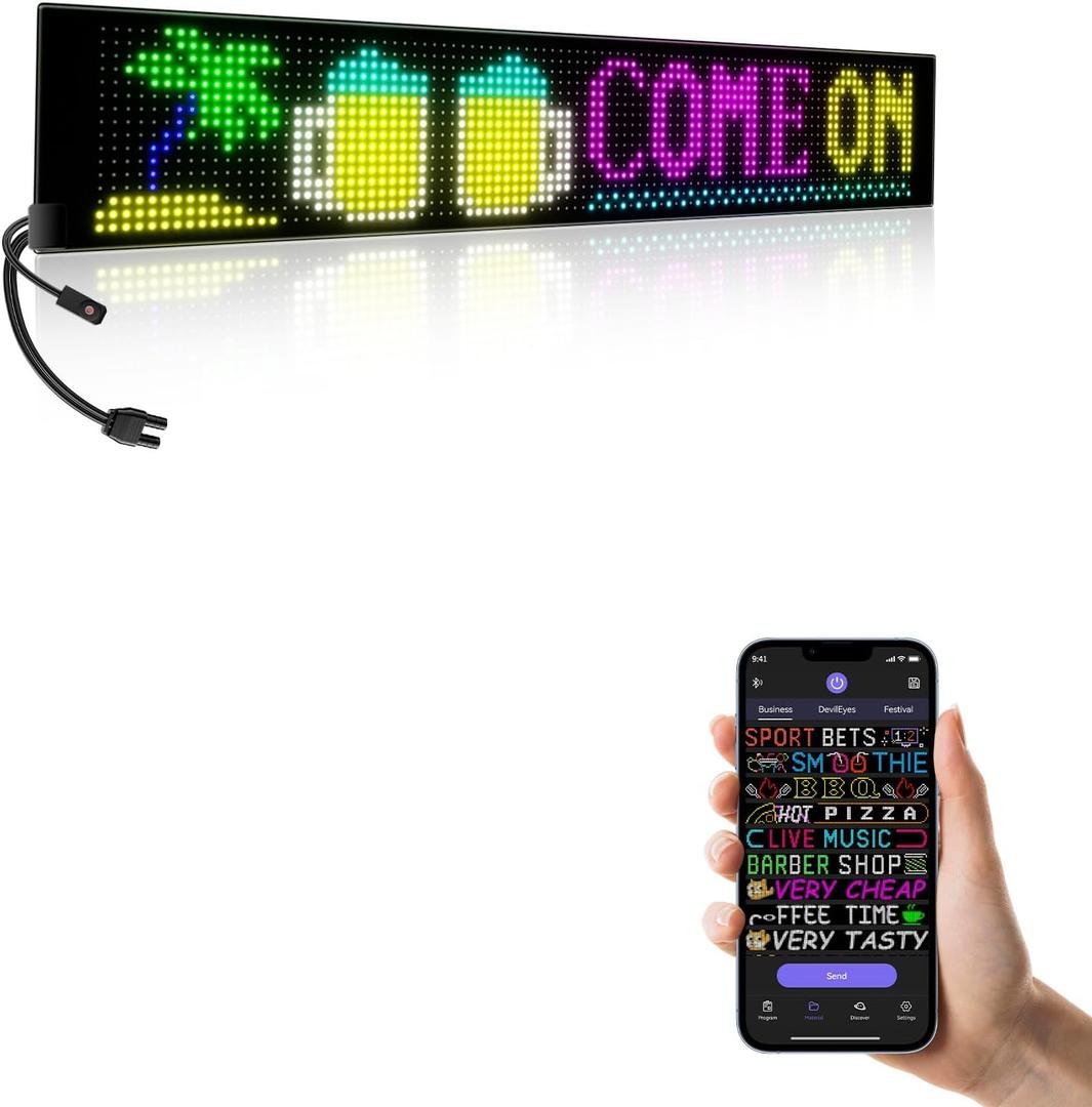Large Programmable Indoor Windows LED Signs, P10 Resolution LED Sign, Bluetooth APP, for Cars, Business, Bars, Gaming Rooms, Restaurants, Festivals (39"x 8")