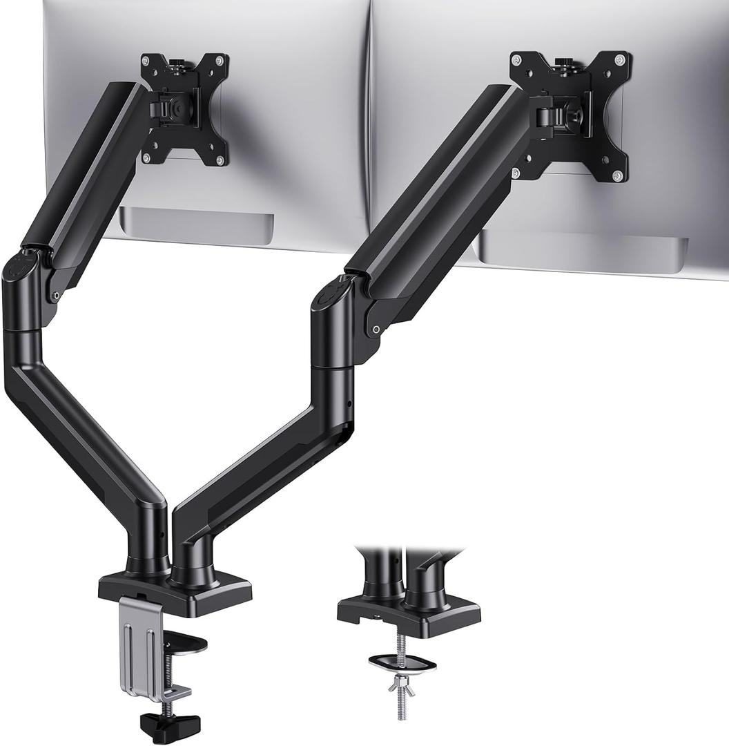 HUANUO Dual Monitor Mount for 2 Monitors up to 32 inches, Each Arm Holds Max 22lbs, Dual Monitor Stand with Advanced System, Height-Adjustable/Tilt/Swivel/Rotate, VESA Standard 75mm or 100mm