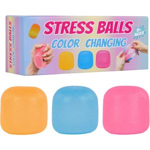 3 Pack Slow-Rise Stress Relief Strong Sensory Toys for Kids & Adults, Color-Changing Squishy Fidget Balls, Non-Toxic Fidget Toys for Classroom & Office, Slow Rebund Toys for Boys Girls