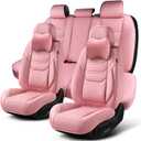 Pink Car Seat Covers Full Set, Breathable Leather Automotive Front and Rear Seat Covers with Headrest, Waterproof Auto Seat Protectors Fit for Most Sedans SUV Pick-up Truck