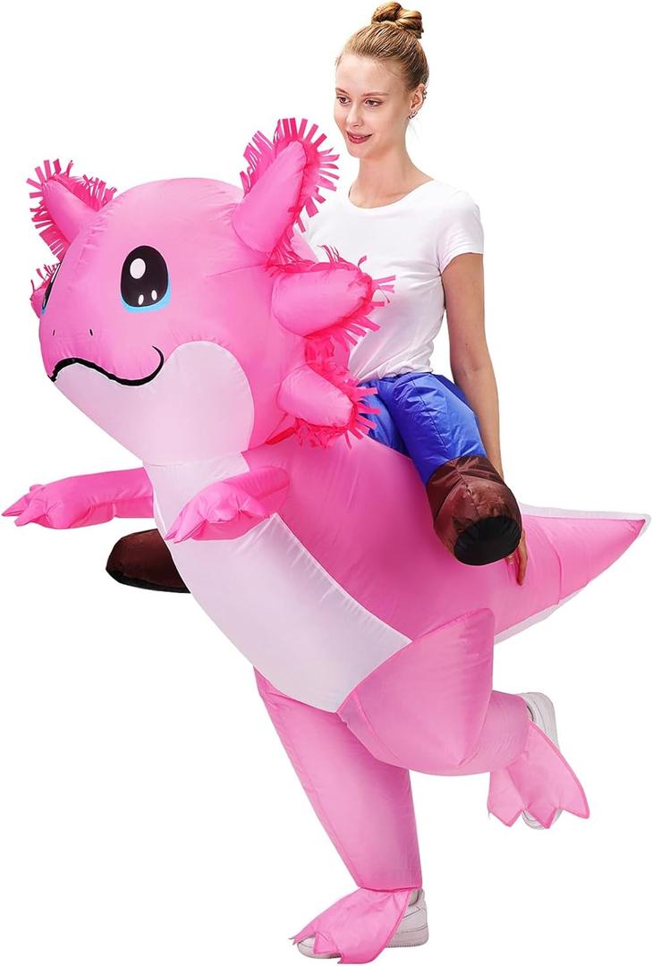 Stegosaurus Axolotl Costume Inflatable Costume for Adult Halloween Costumes Air Blow up Costumes Funny Ride on Axolotl Costume for Cosplay Party