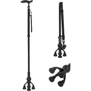 Careboda Foldable Walking Cane for Men & Women, Adjustable Cane with T-Handle, Free Standing Cane for Seniors & Adults, Mobility and Daily Living Aids, Supports up to 300 lbs, Black