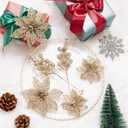 Zhuqing 22Pcs Christmas Poinsettia Artificial Flowers and Glitter Berries Stems Kit, 16Pcs Christmas Tree Flowers Ornaments and 6 Pack Christmas Tree Picks for Wedding Holiday Decorations (Champagne)