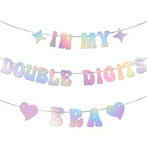 Per-strung In My Double Digits Era Banner, 10 Year Old Girls Birthday Party Decorations Supplies