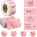Outus 600 Pieces Thank You for Supporting My Small Business Cards and Stickers Set - Pink Gold Foil Thank You Cards for Retail Store Package Insert Envelope Seals Business Owner Sellers