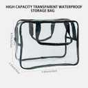PVC Clear Pure Color Transparent Large Zipper Cosmetic Pouch Travel Makeup Cosmetic Bag with Handle for Travel Bathroom Toiletry Organizer (Clear+Black Handle)