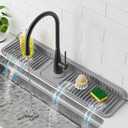 PoYang 24 inch Faucet Mat for Kitchen Sink Splash Guard, 7 Slope Silicone Sink Water Splash Guard for Kitchen Sink Area with Snap Button, Longer Sink Protectors for kitchen Sink Sponge Holder, Grey