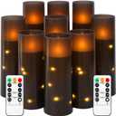 9 Pcs Flickering Flameless LED Candles, Upgraded Matte Acrylic Pillar, Battery Operated with Remote and Timer, Embedded Star String, Realistic Electric Candle for Home Wedding Decor, Grey (Gray)