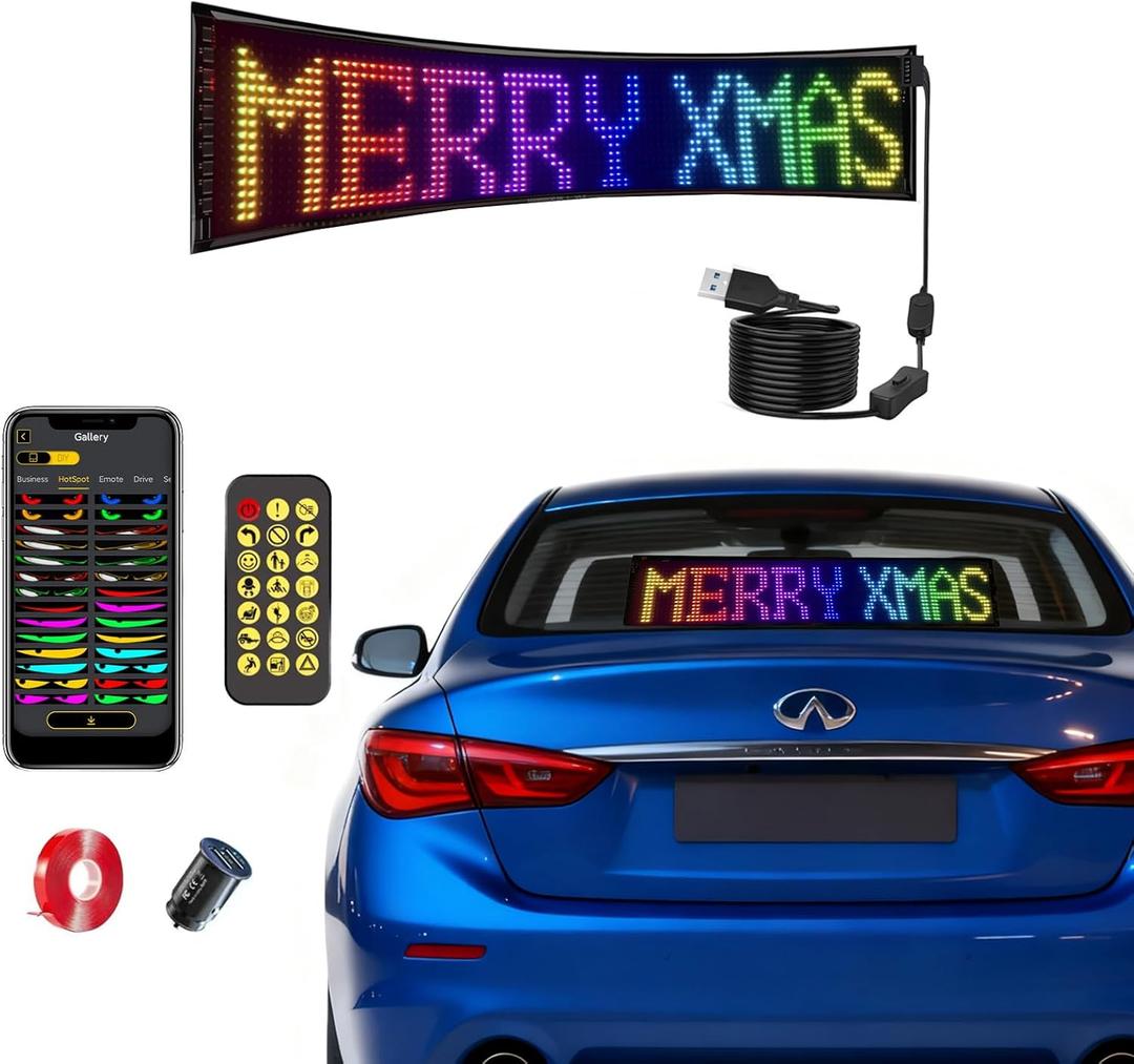 Christmas Car Decor, Car Christmas Lights, Programmable Scrolling LED Light Signs for Windshield, Rear Window and Side Window (1 PC 23.6X4.7 INCH (For Sports Car or Rear Window))