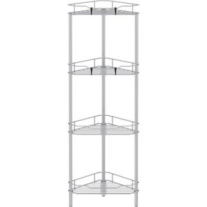 HuggieGems 4 Tier Floor Standing Corner Shower Caddy Organizer Shelf with Hooks, Bathroom Shelves Stand Rack, Silver