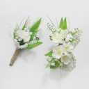Rinlong Lily of the Valley Corsage and Boutonniere Set Wrist Corsage & Groom Boutonniere for Men Artificial Flowers for Wedding, Prom, Homecoming