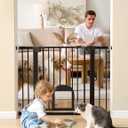 Babelio Upgraded Baby Gate with Cat Door, 29-43" Auto Close Durable Dog Gate for Stairs, Doorways and House, Easy Walk Thru Safety Gate with Pet Door Includes 4 Wall Cups, Black