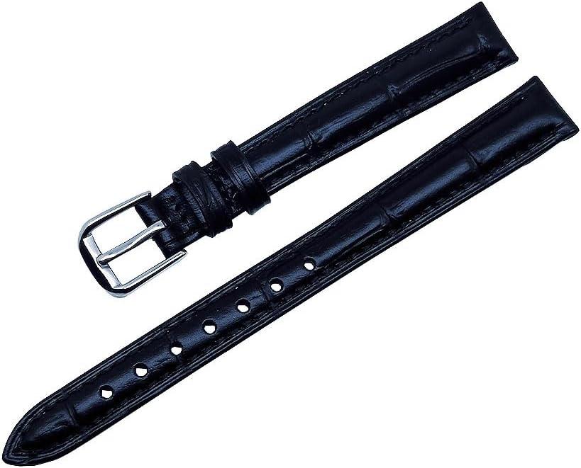 RECHERE Replacement Leather Watch Band Strap Pin Buckle Black Brown Blue White Red (10mm)