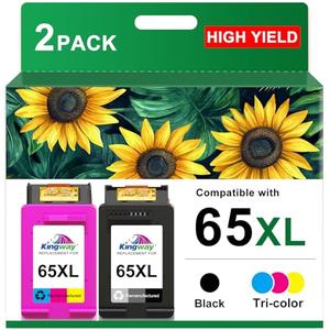 KINGWAY 65XL Ink Cartridge Black and Color Combo Pack Replacement for HP 65 65XL Ink Cartridges Work for HP DeskJet 3755 3772 3700 3752 3722 2600 2622 Envy 5055 5000 5070 5052 Printers (2 Pack)