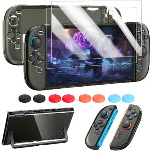 FYOUNG Protective Case for Nintendo Switch 2 2025, Slim Hard Shell for Switch 2 Accessories, Scratch&Shock Protection Cover with Screen Protector, 8 Thumb Grip(Translucent Black, Switch 2 7.9inch)