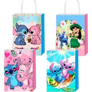 12Pcs Cartoon Blue Party Gift Bags Goodie Bags with Handle for Kids Birthday Decorations Party Supplies (St)