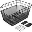 ANZOME Rear Bike Basket, Waterproof Metal Wire Bicycle Basket with Adjustable Cargo Net and Waterproof Rainproof Cover Fits to Most Rear Bike Racks (Large (20L))