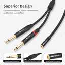 Devinal 3.5mm to Dual 1/4 Y Splitter Cable, 1/8" Female TRS to Dual 6.35mm TS Male Adapter, Female Mini Jack Stereo to 2 Quarter inch Mono Converter 1 feet
