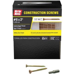 Grip-Rite 2GCS5#8 x 2 Star Drive Gold Construction Wood Screw, 5lb Box