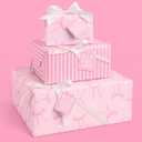 xo, Fetti Pink Bows and Stripes Wrapping Paper + Tag Set - 12 Sheets | Girly Birthday Gift Wrap, Decorative Christmas Bag, Bachelorette Party Favor