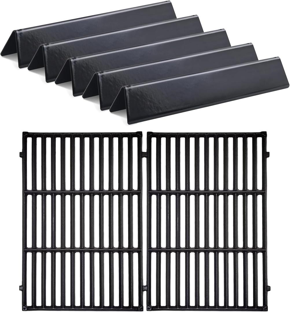 Kalomo 7638 7639 Cast Iron Grill Grates Gas Parts for Weber Spirit 2 E-310, S-310,GS4 Spirit II 300 E-320 S-320, 7636 15GA Flavorizer Bars Porcelain Steel Grids BBQ Grill Replacement Accessories 17