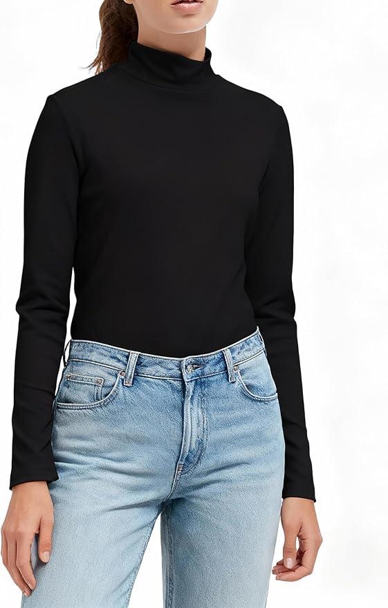 Hiverlay Women's Thermal Shirts Mock Neck Long Sleeve Tops Fleece Base Layer for Workout Athletic Warm Cold Weather Black L